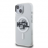 Husa telefon Karl Lagerfeld IML Glitter Karl and Choupette Sketch MagSafe Case pentru iPhone 15 Transparent