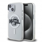 Husa telefon Karl Lagerfeld IML Glitter Karl and Choupette Sketch MagSafe Case pentru iPhone 15 Transparent