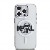 Husa telefon Karl Lagerfeld IML Glitter Karl and Choupette Sketch MagSafe Case pentru iPhone 16 Pro Max Transparent