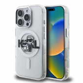 Husa telefon Karl Lagerfeld IML Glitter Karl and Choupette Sketch MagSafe Case pentru iPhone 16 Pro Max Transparent