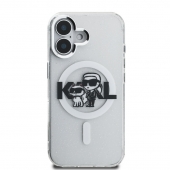 Husa telefon Karl Lagerfeld IML Glitter Karl and Choupette Sketch MagSafe Case pentru iPhone 16 Transparent