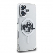 Husa telefon Karl Lagerfeld IML Glitter Karl and Choupette Sketch MagSafe Case pentru iPhone 16 Transparent