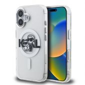 Husa telefon Karl Lagerfeld IML Glitter Karl and Choupette Sketch MagSafe Case pentru iPhone 16 Transparent