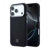 Husa telefon Mercedes PU Leather Wood Semi Wrap MagSafe pentru iPhone 17 Pro Max Black