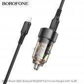 Incarcator auto Borofone BZ20 Smart 38W PD 20W + QC 3.0 cu cablu PD lightning negru
