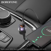 Incarcator auto Borofone BZ20 Smart 38W PD 20W + QC 3.0 cu cablu Type-C negru
