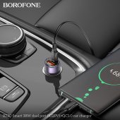 Incarcator auto Borofone BZ20 Smart 38W PD 20W + QC 3.0 fara cablu negru