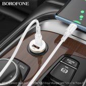 Incarcator auto Borofone BZ22 Scenery PD 20W + QC 3.0 set cu cablu Type-C la Type-C negru