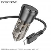 Incarcator auto Borofone BZ24 Clever PD 20W set cu cablu Type-C la lightning negru transparent