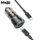 Incarcator auto Mobi MA-01 1A1C PD 38W set cu cablu USB-C la USB-C negru translucid