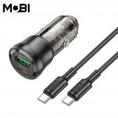 Incarcator auto Mobi MA-01 1A1C PD 38W set cu cablu USB-C la USB-C negru translucid