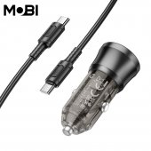 Incarcator auto Mobi MA-01 1A1C PD 38W set cu cablu USB-C la USB-C negru translucid