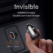 Incarcator auto Rock H18 Mini USB + Type-C 30W 3A fara cablu negru