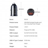 Incarcator auto Rock H18 Mini USB + Type-C 30W 3A fara cablu negru