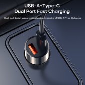 Incarcator auto Rock H20 USB + Tip C 15W 3A fara cablu gri inchis