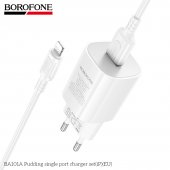 Incarcator priza Borofone BA101A 1 USB 2.1 Ah set cu cablu lightning alb
