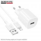 Incarcator priza Borofone BA101A 1 USB 2.1 Ah set cu cablu lightning alb