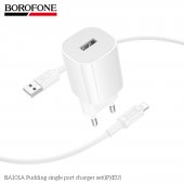 Incarcator priza Borofone BA101A 1 USB 2.1 Ah set cu cablu lightning alb