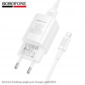 Incarcator priza Borofone BA101A 1 USB 2.1 Ah set cu cablu lightning alb