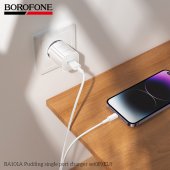 Incarcator priza Borofone BA101A 1 USB 2.1 Ah set cu cablu lightning alb