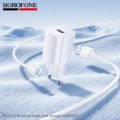 Incarcator priza Borofone BA101A 1 USB 2.1 Ah set cu cablu lightning alb