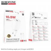 Incarcator priza Borofone BA101A 1 USB 2.1 Ah set cu cablu lightning alb