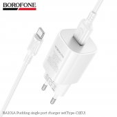 Incarcator priza Borofone BA101A Pudding set cu cablu Type-C alb