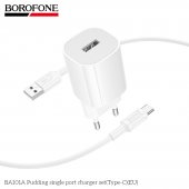 Incarcator priza Borofone BA101A Pudding set cu cablu Type-C alb