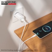 Incarcator priza Borofone BA101A Pudding set cu cablu Type-C alb