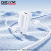 Incarcator priza Borofone BA101A Pudding set cu cablu Type-C alb