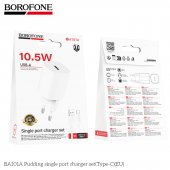Incarcator priza Borofone BA101A Pudding set cu cablu Type-C alb