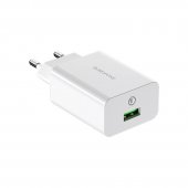 Incarcator priza Borofone BA21A 1 USB QC 3.0 fara cablu alb