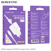 Incarcator priza Borofone BA81A PD 20W cu cablu Type-C la lightning alb