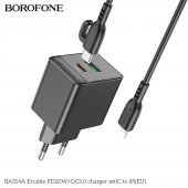 Incarcator priza Borofone BAS14A Erudite PD 20W + QC3.0 cu cablu PD lightning negru