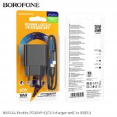 Incarcator priza Borofone BAS14A Erudite PD 20W + QC3.0 cu cablu PD lightning negru