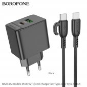 Incarcator priza Borofone BAS14A Erudite PD 20W + QC3.0 cu cablu Type-C negru