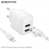 Incarcator priza Borofone BAS41A 2 USB 2.4 Ah lightning alb