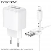 Incarcator priza Borofone BAS41A 2 USB 2.4 Ah lightning alb