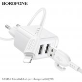 Incarcator priza Borofone BAS41A 2 USB 2.4 Ah lightning alb