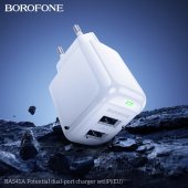 Incarcator priza Borofone BAS41A 2 USB 2.4 Ah lightning alb