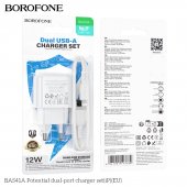 Incarcator priza Borofone BAS41A 2 USB 2.4 Ah lightning alb