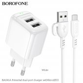 Incarcator priza Borofone BAS41A 2 USB 2.4 Ah micro alb