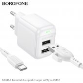 Incarcator priza Borofone BAS41A 2 USB 2.4 Ah Type-C alb