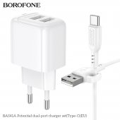 Incarcator priza Borofone BAS41A 2 USB 2.4 Ah Type-C alb