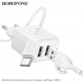 Incarcator priza Borofone BAS41A 2 USB 2.4 Ah Type-C alb