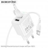 Incarcator priza Borofone BAS41A 2 USB 2.4 Ah Type-C alb