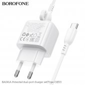 Incarcator priza Borofone BAS41A 2 USB 2.4 Ah Type-C alb