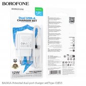 Incarcator priza Borofone BAS41A 2 USB 2.4 Ah Type-C alb