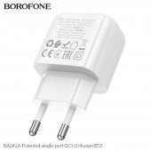 Incarcator priza Borofone BAS42A 1 USB QC 3.0 fara cablu alb