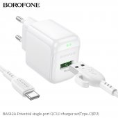 Incarcator priza Borofone BAS42A 1 USB QC 3.0 set cu cablu Type-C alb